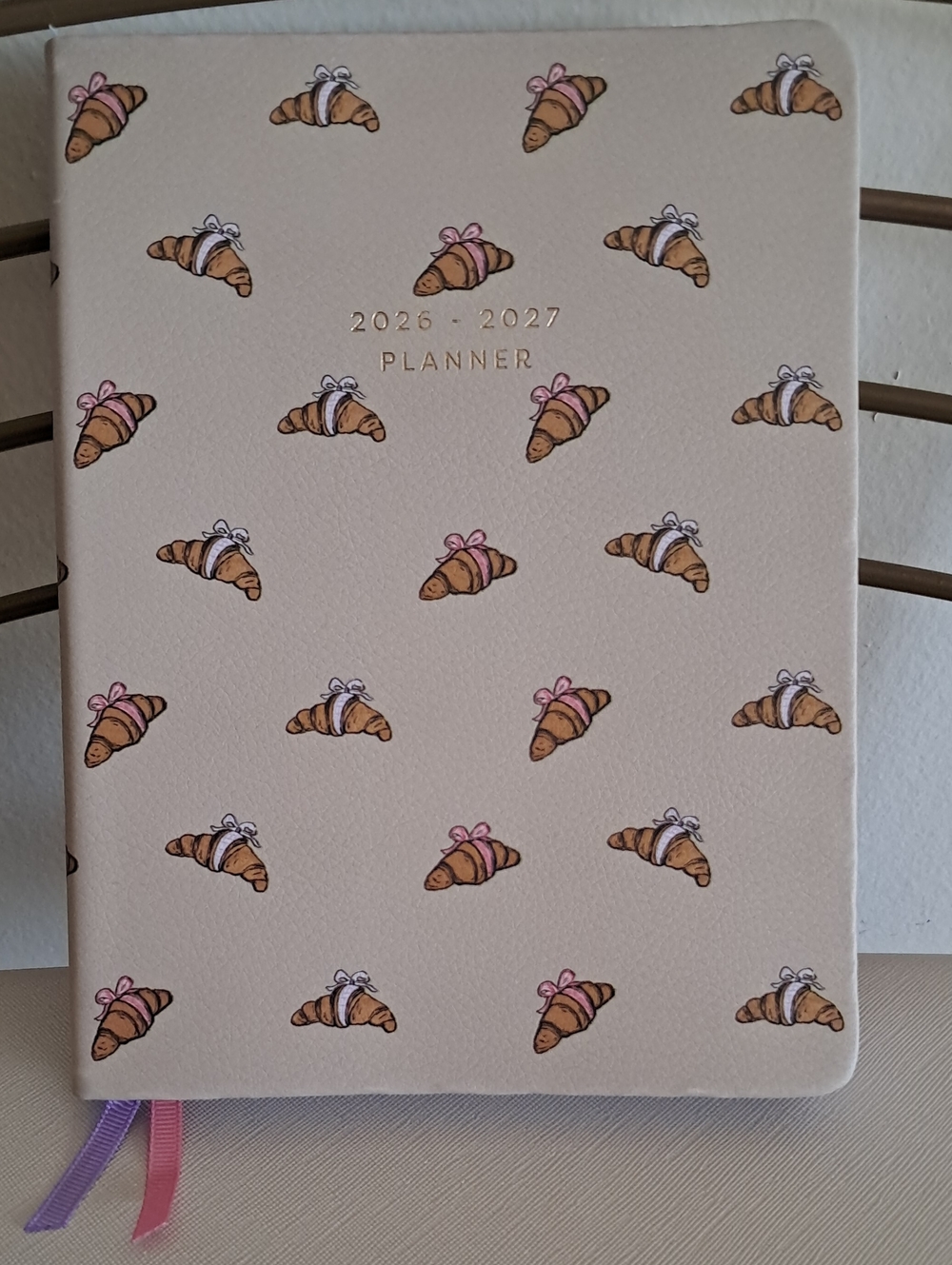 Muse Cream Croissant Pattern Planner (Pink & Purple Accents)